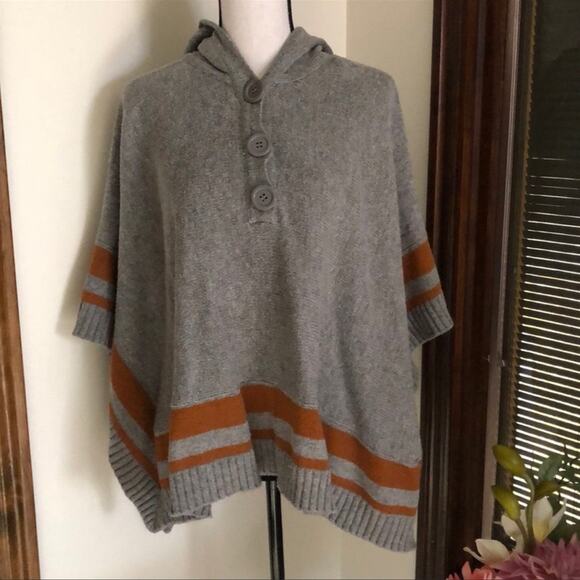 Forever 21 | Gray and Orange Hooded Knit Sweater Poncho Size OS - Picture 1 of 12